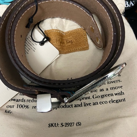 Myra Bags Women's Turquoise Hand Tooled Leather Belt - Picture 2 of 3